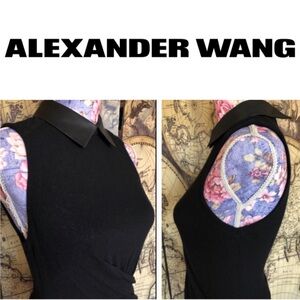 Alexander wang sleeveless Surplice top with lamb leather collar size 6